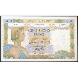 F 32-44 - 07/01/1943 - 500 francs - La Paix - Série A.7597 - Etat : TTB+