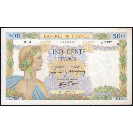 F 32-44 - 07/01/1943 - 500 francs - La Paix - Série A.7597 - Etat : TTB+