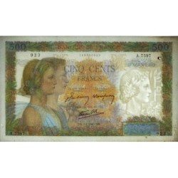 F 32-44 - 07/01/1943 - 500 francs - La Paix - Série A.7597 - Etat : TTB+