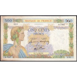 F 32-44 - 07/01/1943 - 500 francs - La Paix - Série A.7597 - Etat : TTB