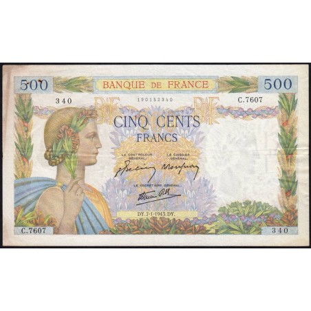 F 32-44 - 07/01/1943 - 500 francs - La Paix - Série C.7607 - Etat : TTB