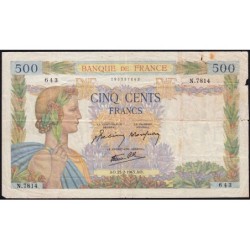 F 32-45 - 25/02/1943 - 500 francs - La Paix - Série N.7814 - Etat : B+ à TB-