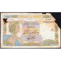 F 32-35 - 20/06/1942 - 500 francs - La Paix - Série L.5987 - Etat : AB