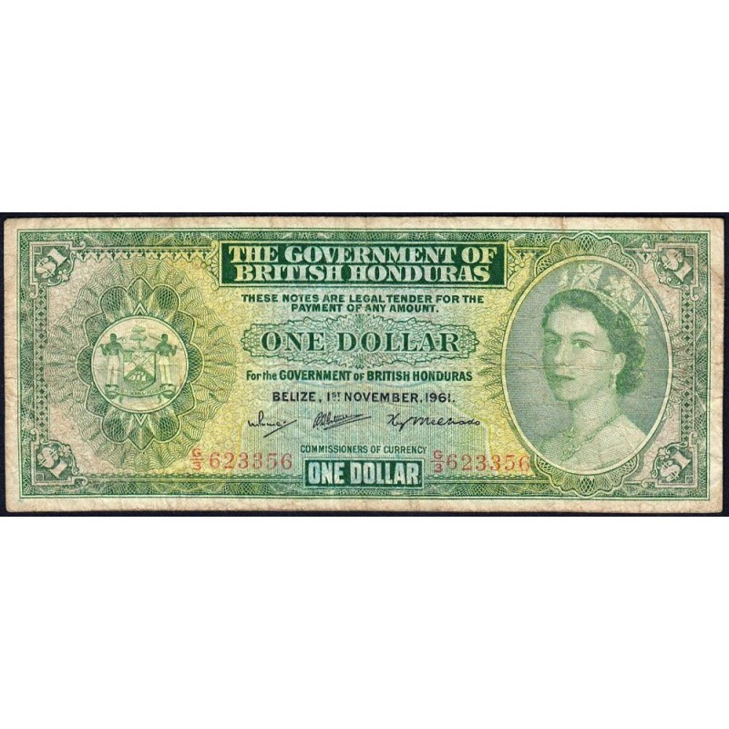 Honduras Britannique - Pick 28b_2 - 1 dollar - Série G/3 - 01/11/1961 - Etat : TB