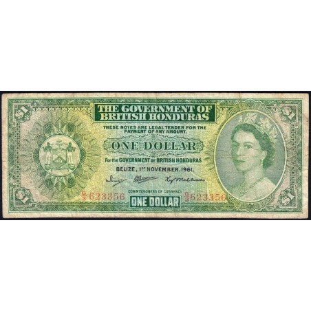 Honduras Britannique - Pick 28b_2 - 1 dollar - Série G/3 - 01/11/1961 - Etat : TB