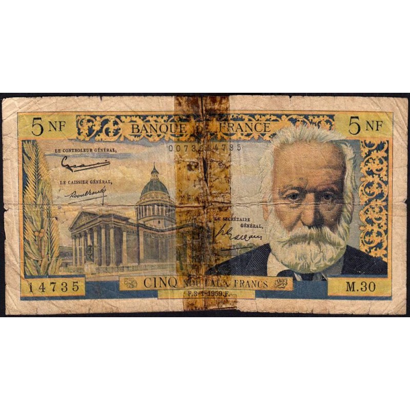 F 56-04 - 03/12/1959 - 5 nouv. francs - Victor Hugo - Série M.30 - Etat : AB
