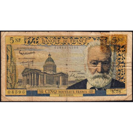 F 56-10 - 01/02/1962 - 5 nouv. francs - Victor Hugo - Série S.78 - Etat : B-