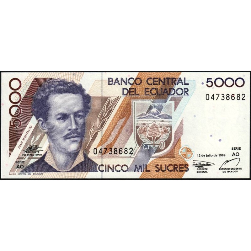 Equateur - Pick 128c_3a - 5'000 sucres - Série AO - 12/07/1999 - Etat : NEUF