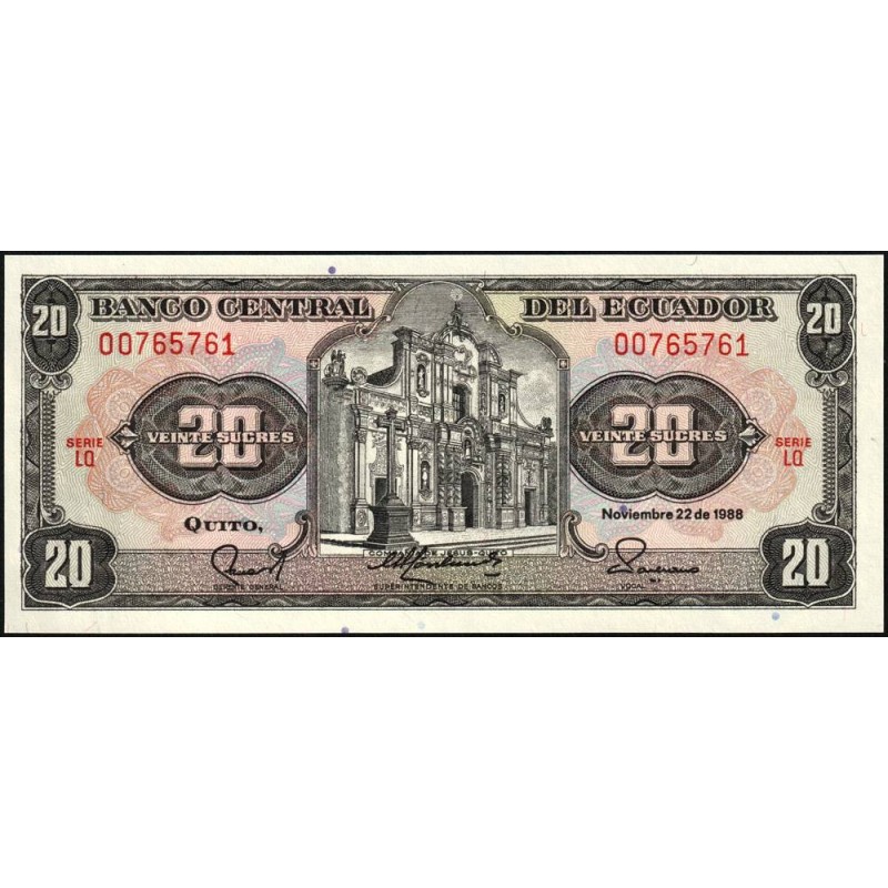 Equateur - Pick 121Aa_2a - 20 sucres - Série LQ - 22/11/1988 - Etat : NEUF
