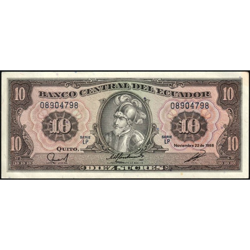 Equateur - Pick 121b_1b - 10 sucres - Série LP - 22/11/1988 - Etat : SUP