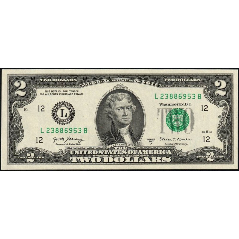 Etats Unis - Pick 545 - 2 dollars - Série L B - 2017 A - San Francisco - Etat : NEUF