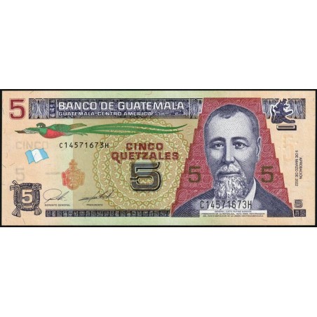 Guatémala - Pick 122Af - 5 quetzales - 09/03/2022 - Série C H - Etat : NEUF