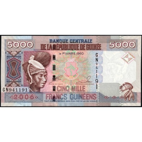 Guinée - Pick 41a - 5'000 francs guinéens - Série GN - 2006 - Etat : pr.NEUF
