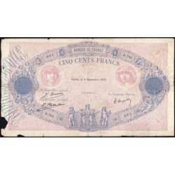 F 30-28 - 09/09/1924 - 500 francs - Bleu et rose - Série D.791 - Etat : B-