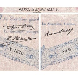 F 30-34 - 21/05/1931 - 500 francs - Bleu et rose - Série V.1670 - Etat : B+
