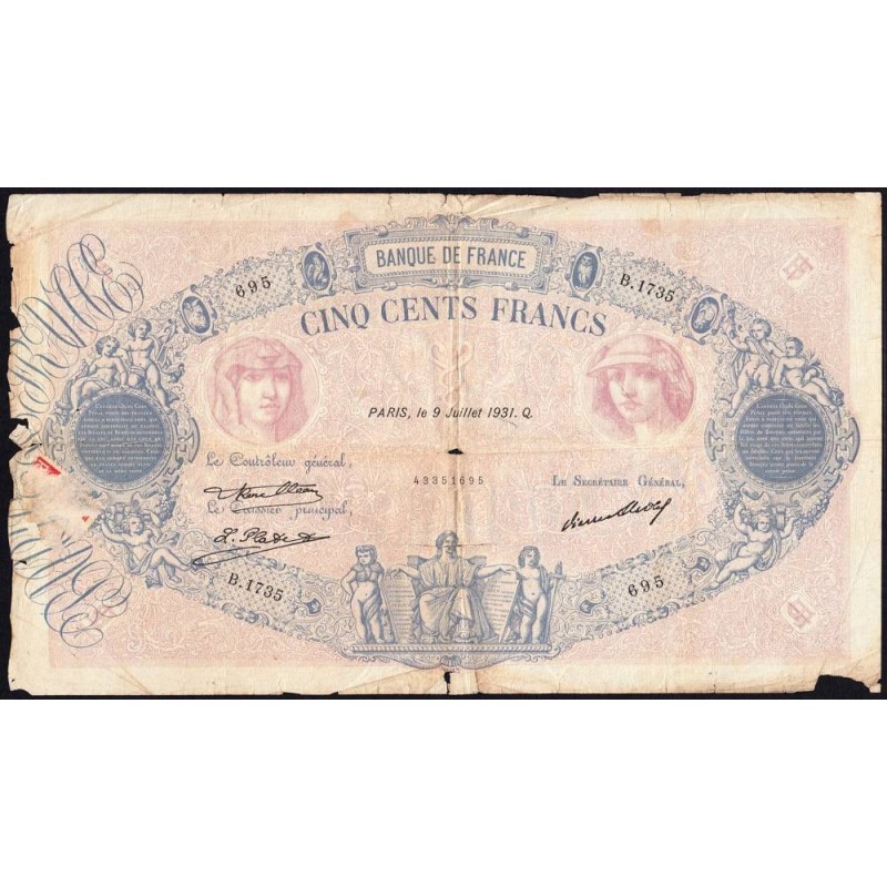 F 30-34 - 09/07/1931 - 500 francs - Bleu et rose - Série B.1735 - Etat : B