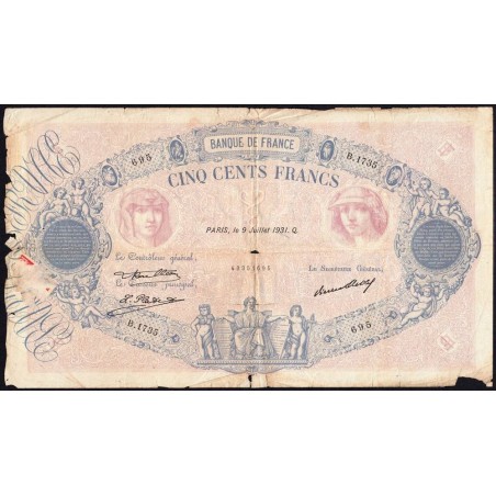 F 30-34 - 09/07/1931 - 500 francs - Bleu et rose - Série B.1735 - Etat : B