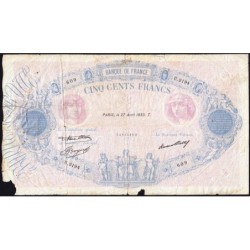F 30-36 - 27/04/1933 - 500 francs - Bleu et rose - Série U.2194 - Etat : B