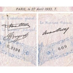F 30-36 - 27/04/1933 - 500 francs - Bleu et rose - Série U.2194 - Etat : B