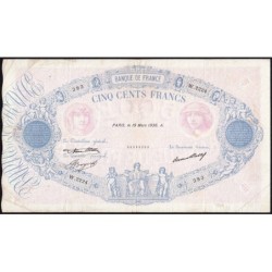 F 30-37 - 19/03/1936 - 500 francs - Bleu et rose - Série W.2224 (remplacement) - Etat : TB+