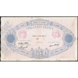 F 30-37 - 14/05/1936 - 500 francs - Bleu et rose - Série L.2279 - Etat : TB-