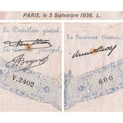 F 30-37 - 03/09/1936 - 500 francs - Bleu et rose - Série V.2402 - Etat : TB-