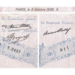 F 30-37 - 08/10/1936 - 500 francs - Bleu et rose - Série T.2437 - Etat : TB+