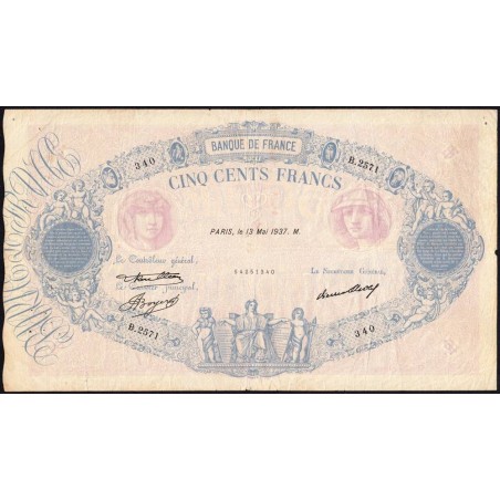 F 30-38 - 13/05/1937 - 500 francs - Bleu et rose - Série B.2571 - Etat : TTB