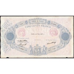 F 30-38 - 27/05/1937 - 500 francs - Bleu et rose - Série T.2592 - Etat : TB-