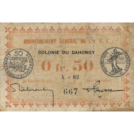 Colonie du Dahomey - Pick 1a_2 - 50 centimes - Série A-82 - 11/02/1917 - Etat : TB