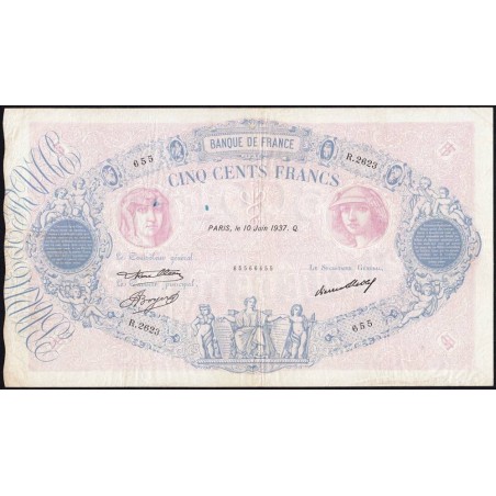 F 30-38 - 10/06/1937 - 500 francs - Bleu et rose - Série R.2623 - Etat : TB+ à TTB