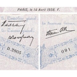 F 31-08 - 14/04/1938 - 500 francs - Bleu et rose modifié - Série D.2805 - Etat : TTB-