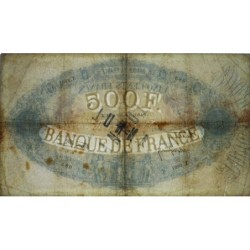 F 31-14 - 09/06/1938 - 500 francs - Bleu et rose modifié - Série X.2961 - Annulé - Etat : TB-