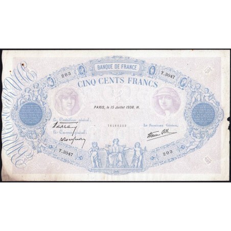 F 31-18 - 15/07/1938 - 500 francs - Bleu et rose modifié - Série T.3047 - Etat : TB+