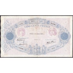 F 31-22 - 12/01/1939 - 500 francs - Bleu et rose modifié - Série Q.3144 - Etat : TB+