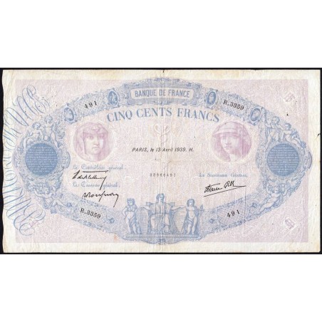 F 31-31 - 13/04/1939 - 500 francs - Bleu et rose modifié - Série R.3359 - Etat : TB