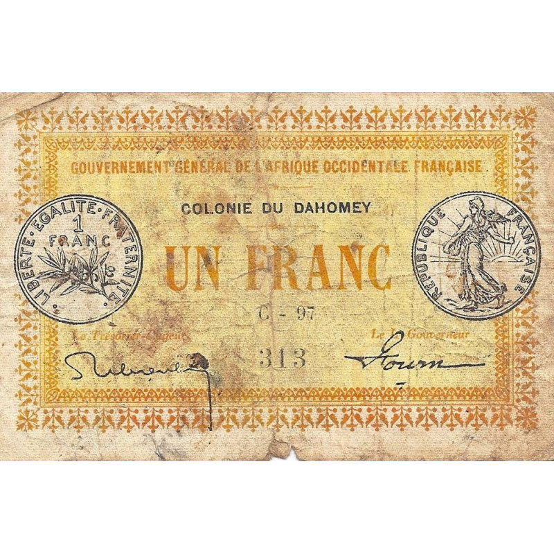 Colonie du Dahomey - Pick 2a_2 - 1 franc - Série C-97 - 11/02/1917 - Etat : B