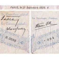F 31-40 - 21/09/1939 - 500 francs - Bleu et rose modifié - Série H.3588 - Etat : TB-