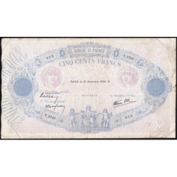 F 31-48 - 16/11/1939 - 500 francs - Bleu et rose modifié - Série Y.3767 - Etat : B+