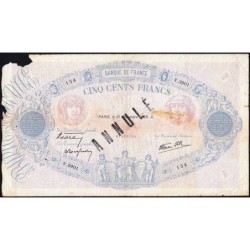 F 31-53 - 21/12/1939 - 500 francs - Bleu et rose modifié - Série V.3901 - Annulé - Etat : B