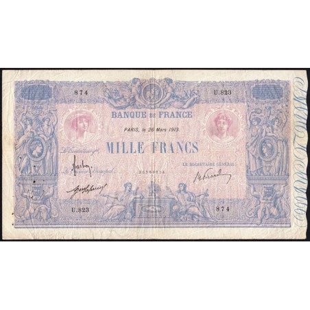 F 36-27 - 26/03/1913 - 1000 francs - Bleu et rose - Série U.823 - Etat : TB