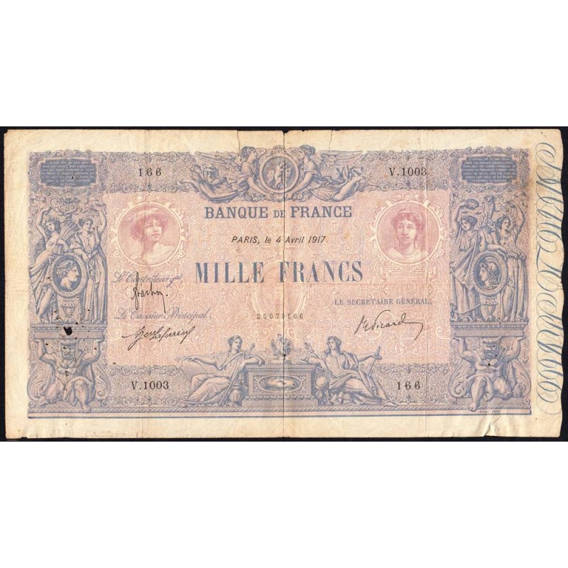 F 36-31 - 04/04/1917 - 1000 francs - Bleu et rose - Série V.1003 - Etat : TB-