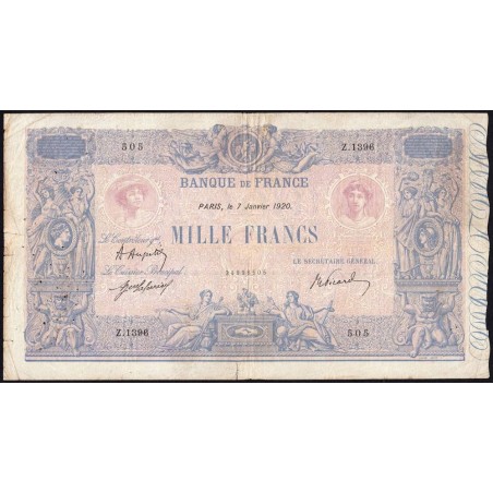 F 36-35 - 07/01/1920 - 1000 francs - Bleu et rose - Série Z.1396 - Etat : TB