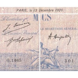 F 36-36 - 13/12/1920 - 1000 francs - Bleu et rose - Série O.1465 - Etat : B+ à TB-