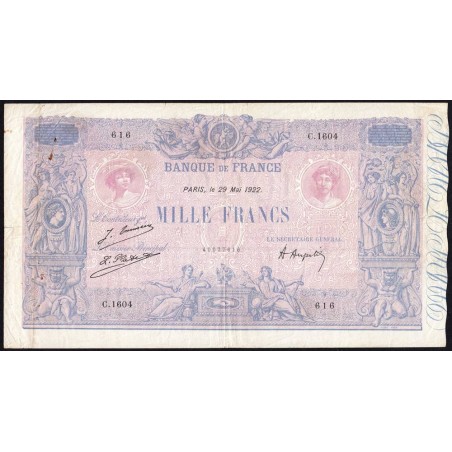 F 36-38 - 29/05/1922 - 1000 francs - Bleu et rose - Série C.1604 - Etat : TB+ à TTB