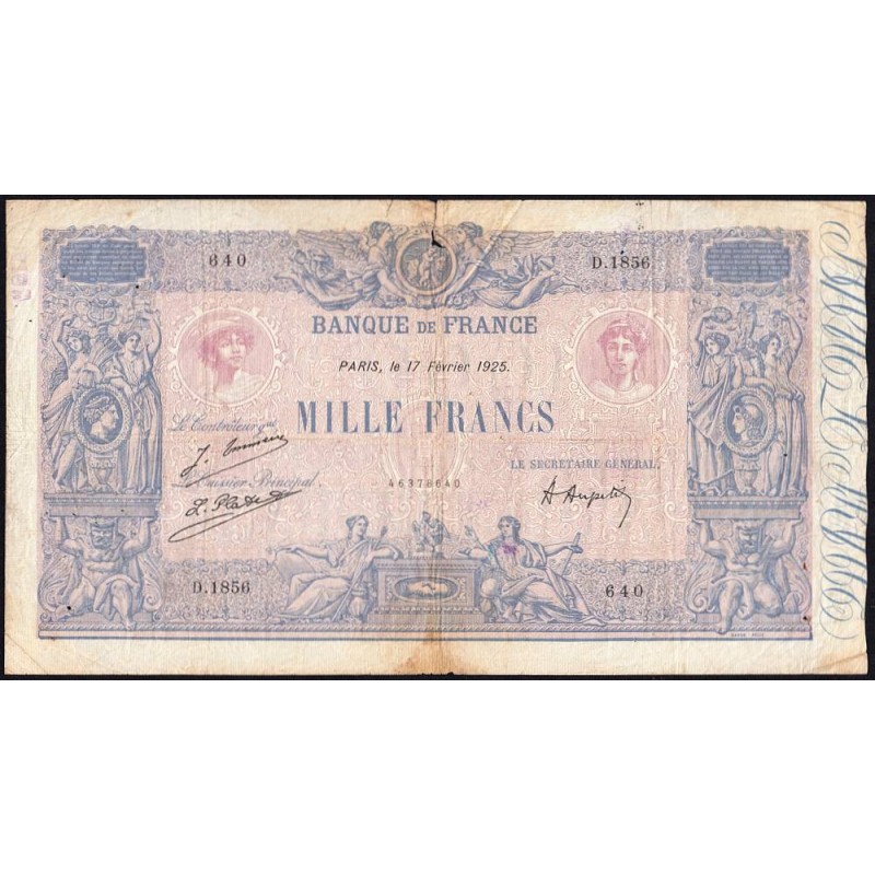 F 36-41 - 17/02/1925 - 1000 francs - Bleu et rose - Série D.1856 - Etat : TB-