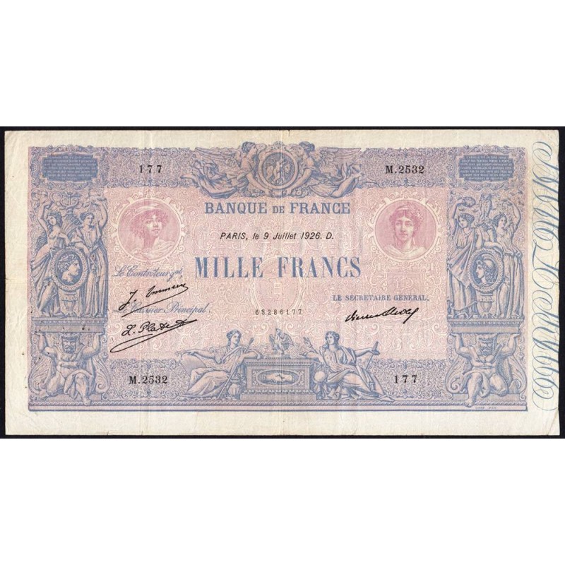 F 36-43 - 09/07/1926 - 1000 francs - Bleu et rose - Série M.2532 - Etat : TTB