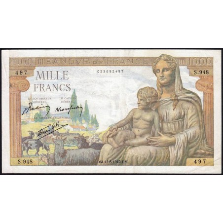 F 40-04 - 13/08/1942 - 1000 francs - Déesse Déméter - Série S.948 - Etat : TTB