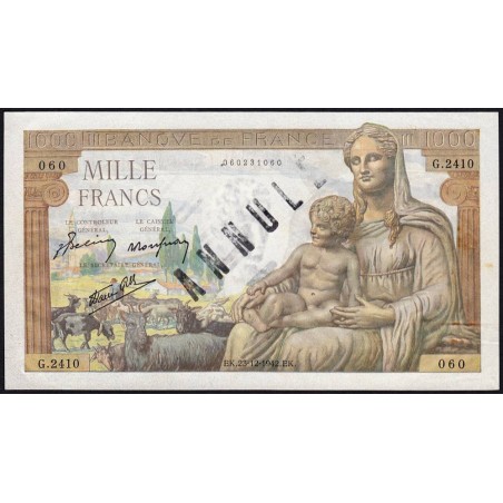 F 40-14 - 23/12/1942 - 1000 francs - Déesse Déméter - Série G.2410 - Annulé - Etat : SPL