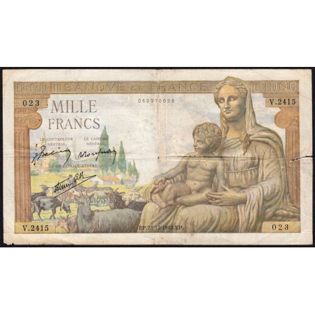 F 40-14 - 23/12/1942 - 1000 francs - Déesse Déméter - Série V.2415 - Etat : B